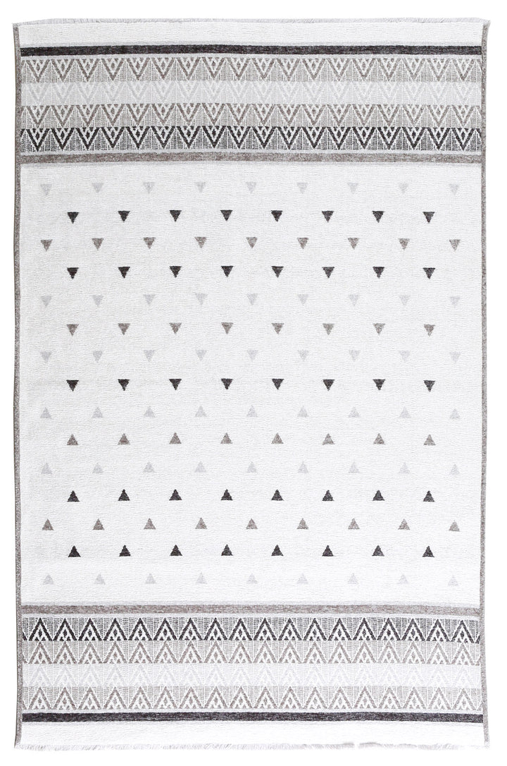Tapis lavable tissé triangulaire gris et blanc cassé