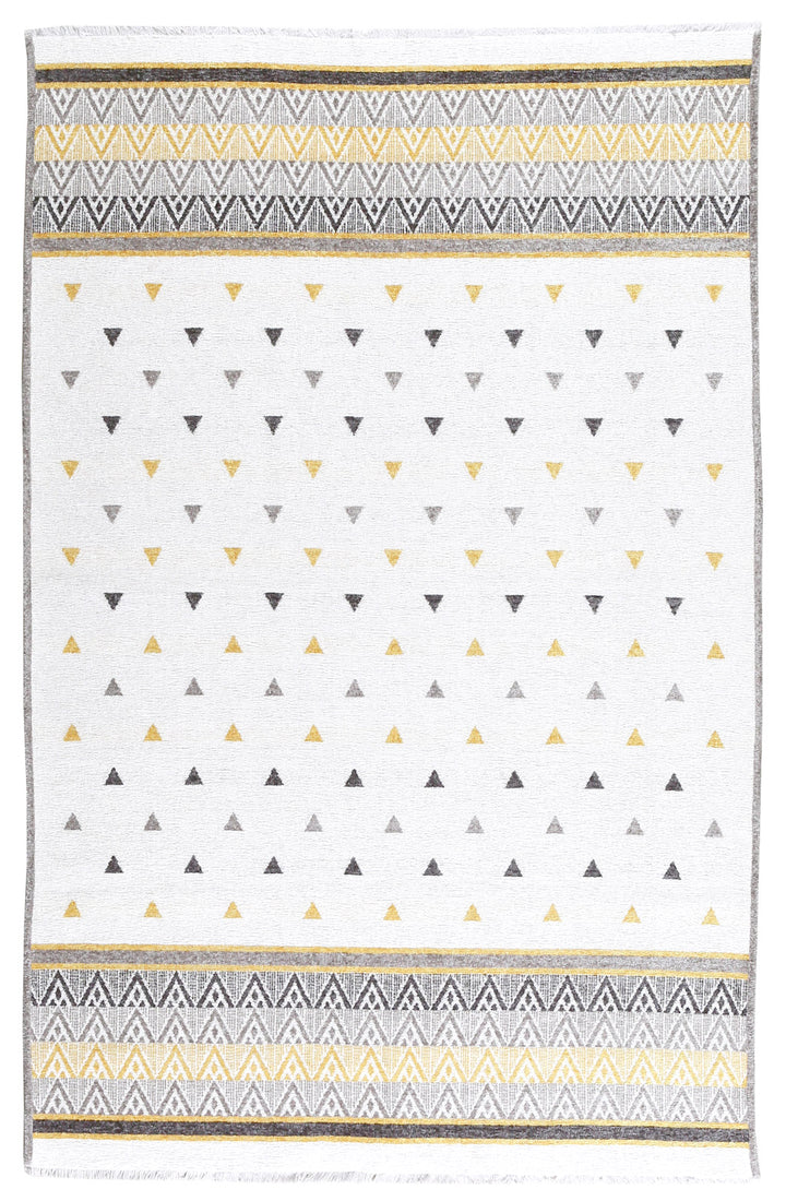 Tapis lavable tissé triangulaire gris et blanc cassé