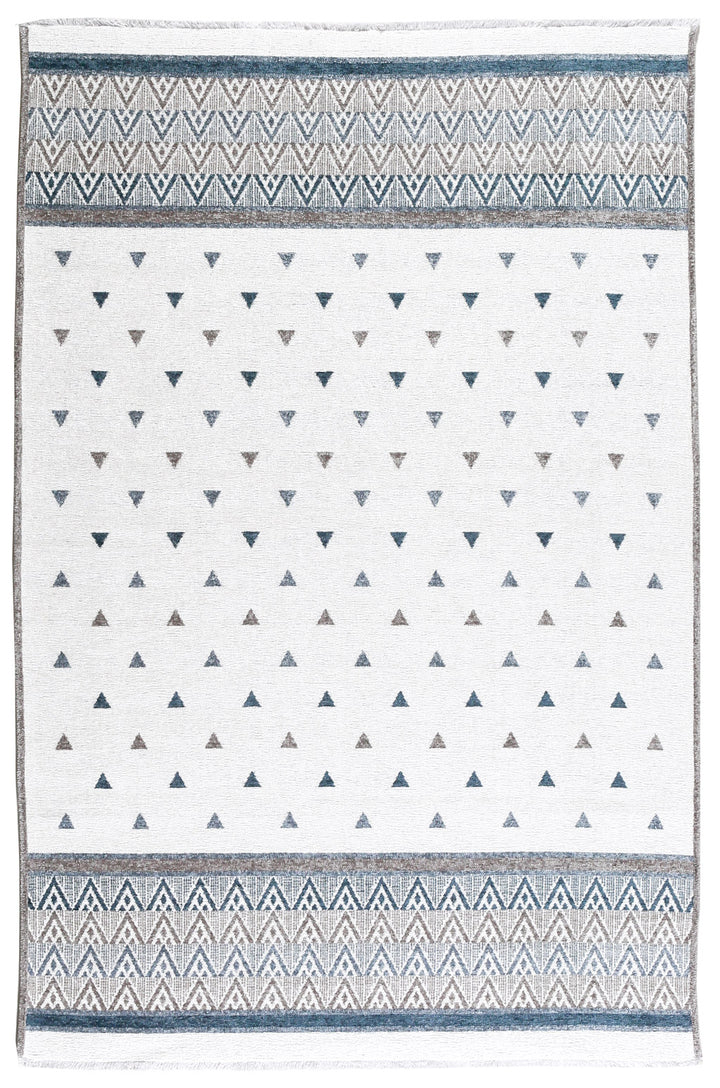 Tapis triangulaire bleu gris blanc cassé