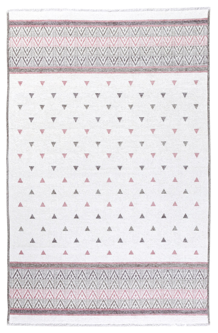 Tapis tissé lavable triangulaire mauve blanc cassé