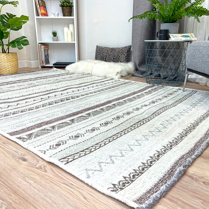 Tapis lavables géométriques gris et blanc cassé
