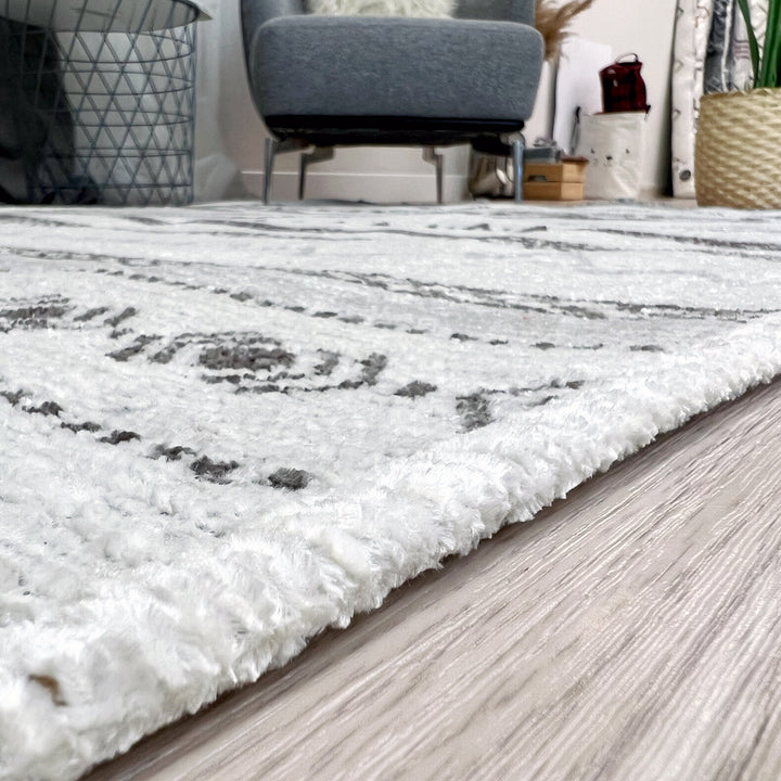 Tapis lavables géométriques gris et blanc cassé