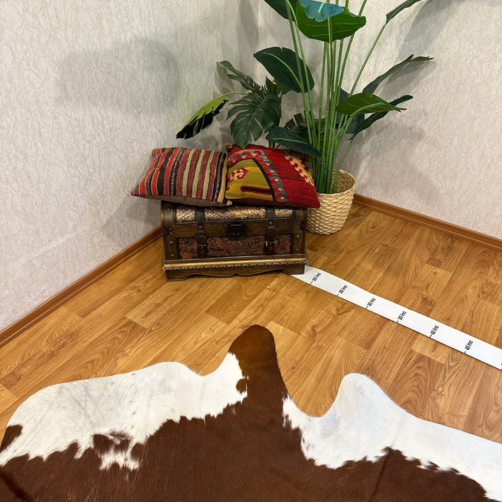 Tapis en cuir de vache véritable, brun clair et blanc, 90 x 95 cm
