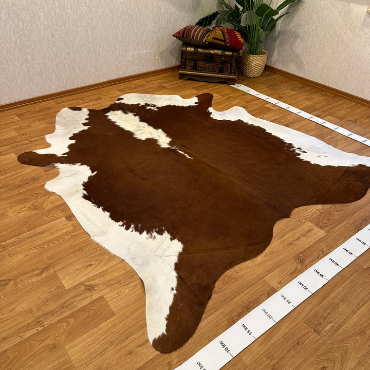 Tapis en cuir de vache véritable, brun clair et blanc, 90 x 95 cm