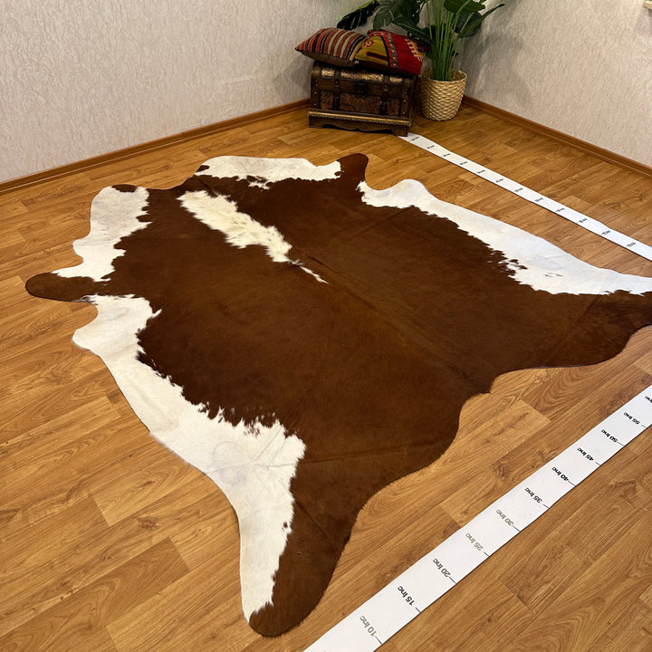 Tapis en cuir de vache véritable, brun clair et blanc, 90 x 95 cm