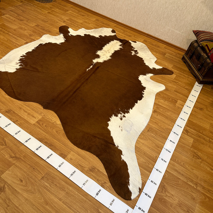 Tapis en cuir de vache véritable, brun clair et blanc, 90 x 95 cm