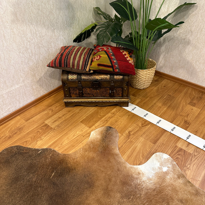 Tapis en cuir de vache véritable marron et blanc 96x91