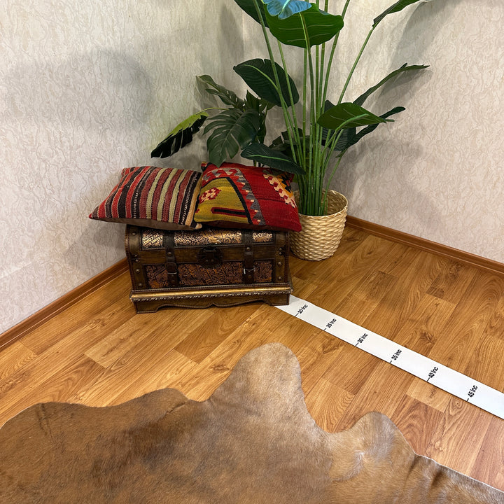 Tapis en cuir de vache véritable beige, marron et crème, 91 x 96