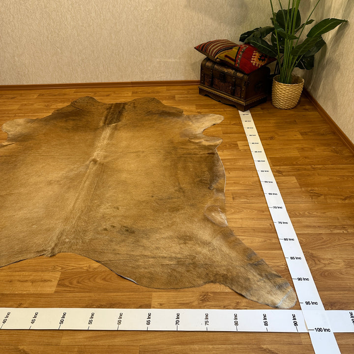 Tapis en cuir de vache véritable beige, marron et crème, 91 x 96