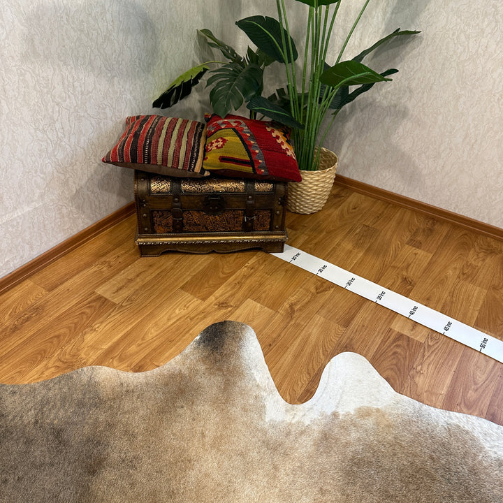 Tapis en cuir de vache véritable beige gris crème 94x96