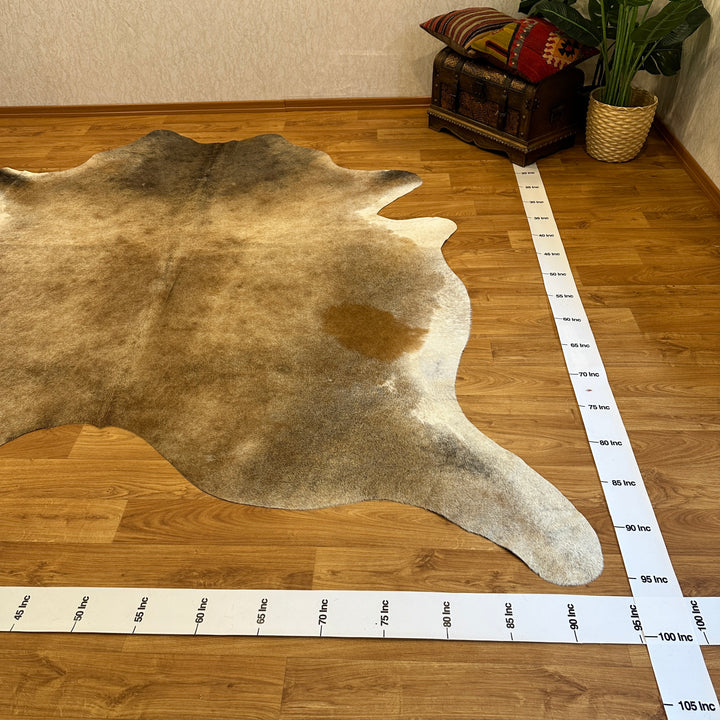 Tapis en cuir de vache véritable beige gris crème 94x96