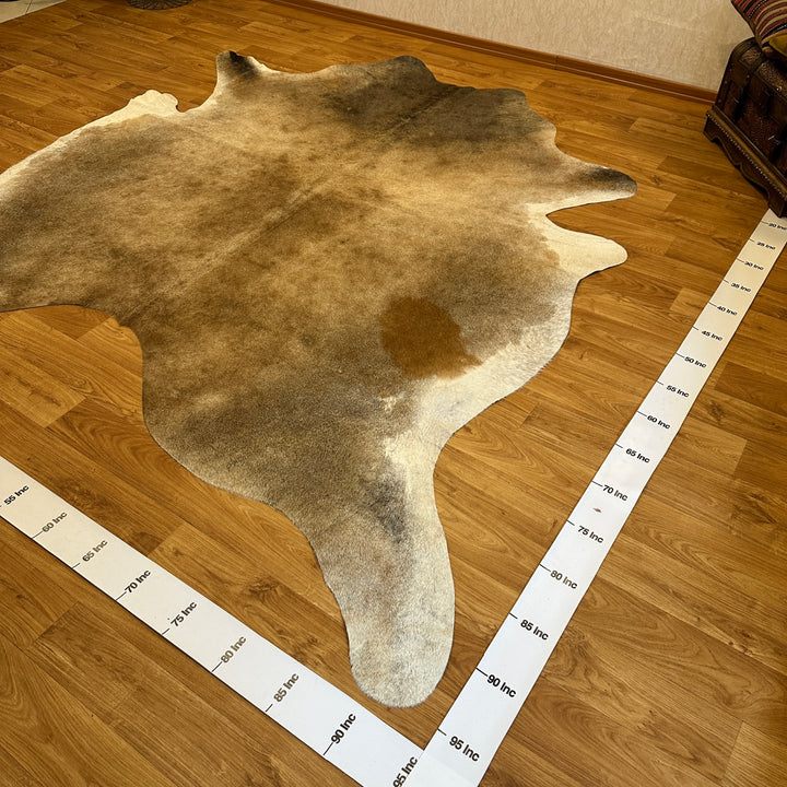 Tapis en cuir de vache véritable beige gris crème 94x96