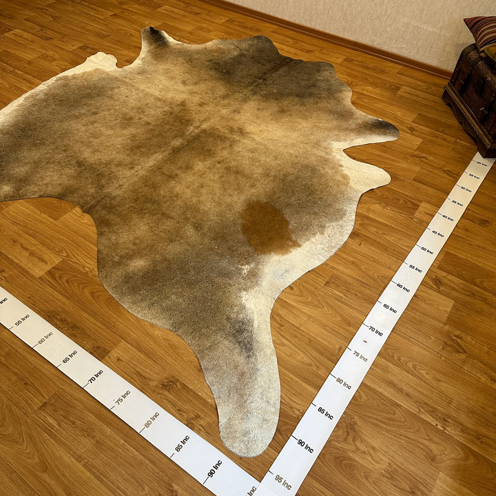 Tapis en cuir de vache véritable beige gris crème 94x96