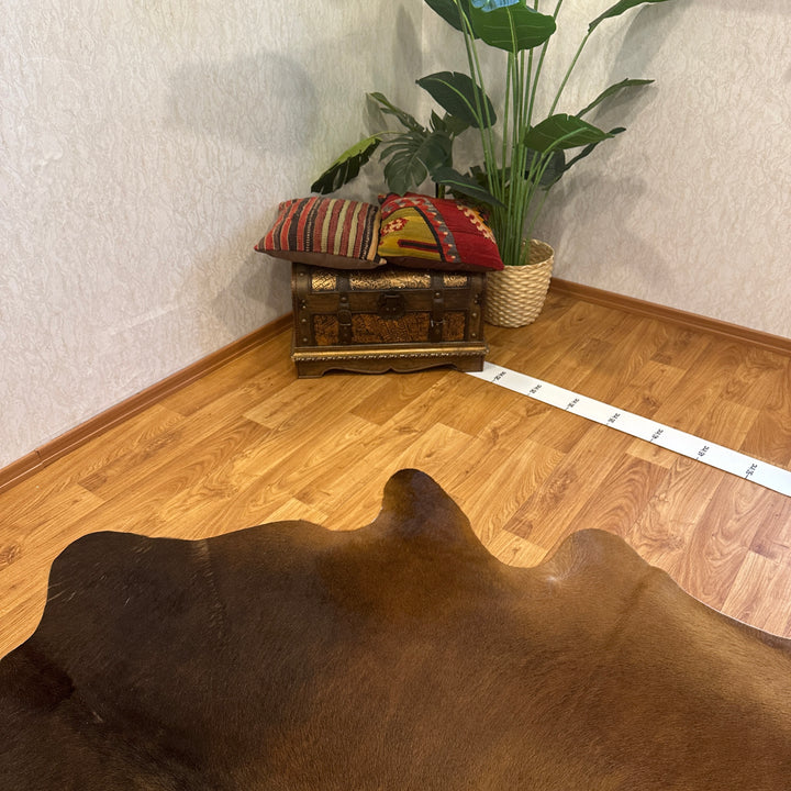 Tapis en cuir de vache véritable marron crème 97 x 103