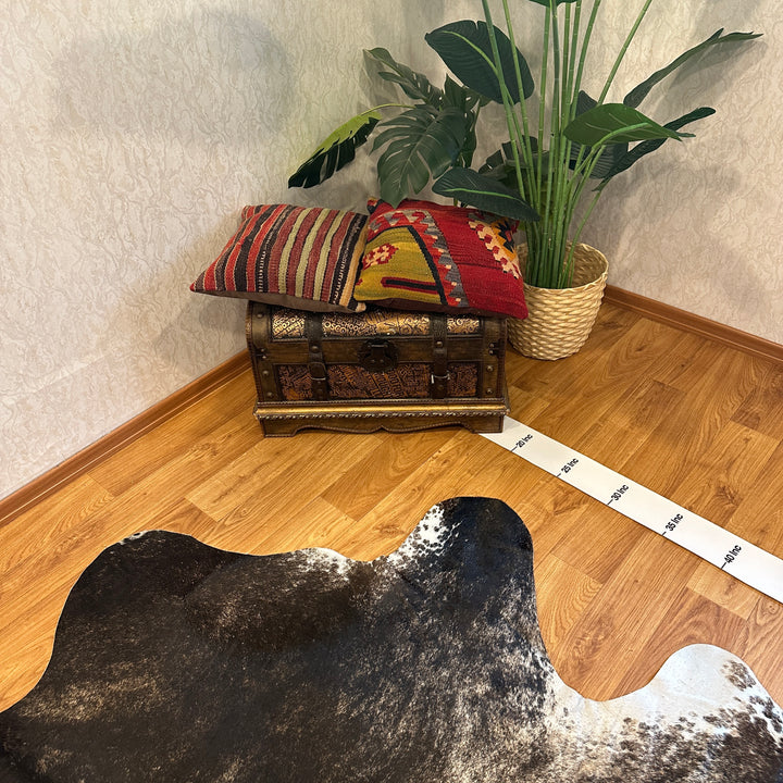 Tapis en cuir de vache véritable noir, gris et blanc 78 x 91