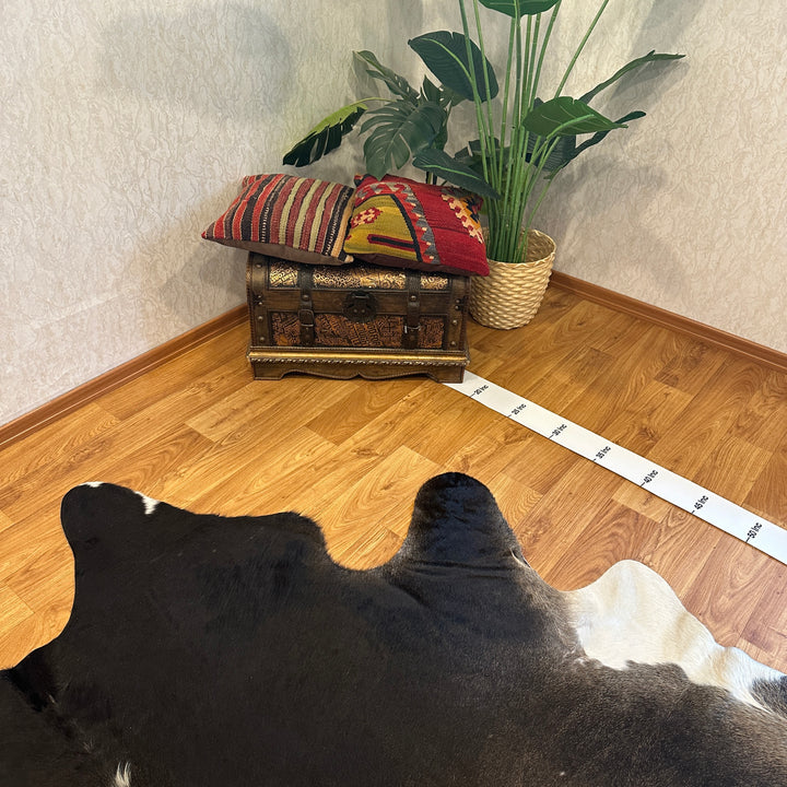 Tapis en cuir de vache véritable noir, gris et blanc 99 x 105