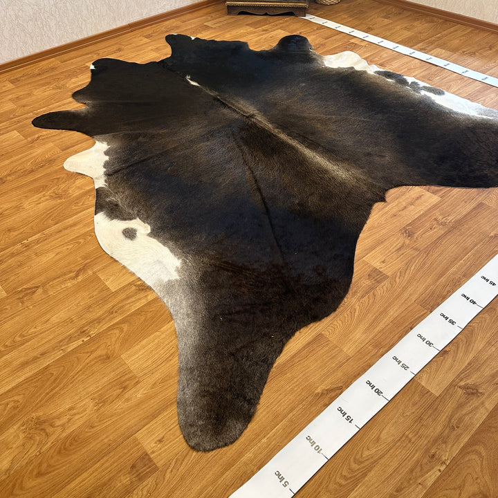 Tapis en cuir de vache véritable noir, gris et blanc 99 x 105