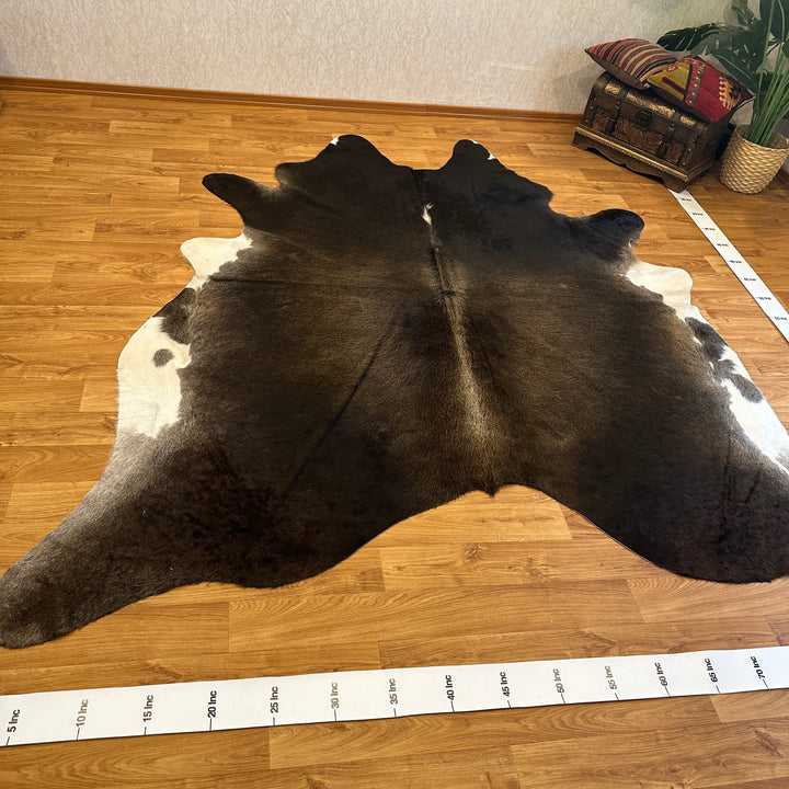 Tapis en cuir de vache véritable noir, gris et blanc 99 x 105