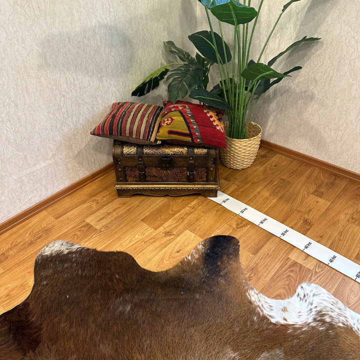 Tapis en cuir de vache véritable marron et blanc 95 x 103