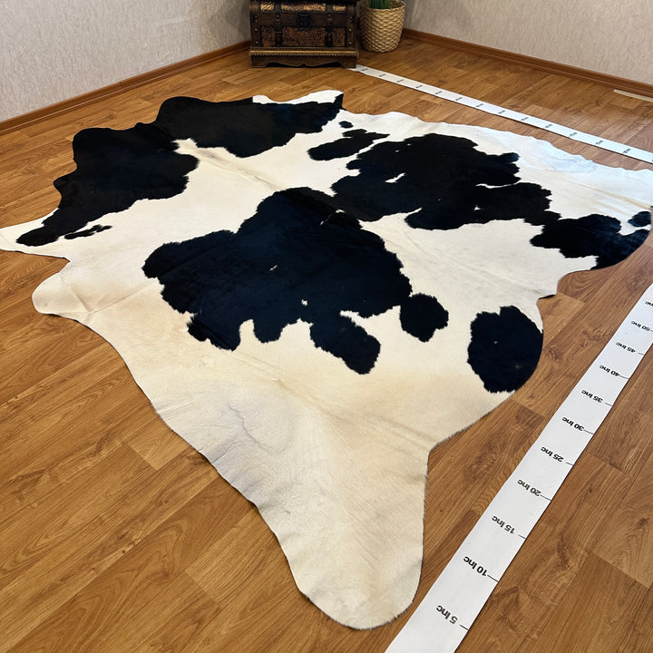 Tapis en cuir de vache véritable noir et blanc 94x96