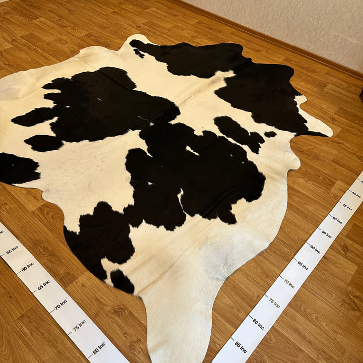 Tapis en cuir de vache véritable noir et blanc 94x96