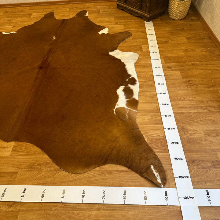 Tapis en cuir de vache véritable, brun clair et blanc, 91 x 101 cm