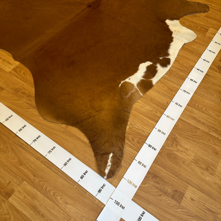 Tapis en cuir de vache véritable, brun clair et blanc, 91 x 101 cm