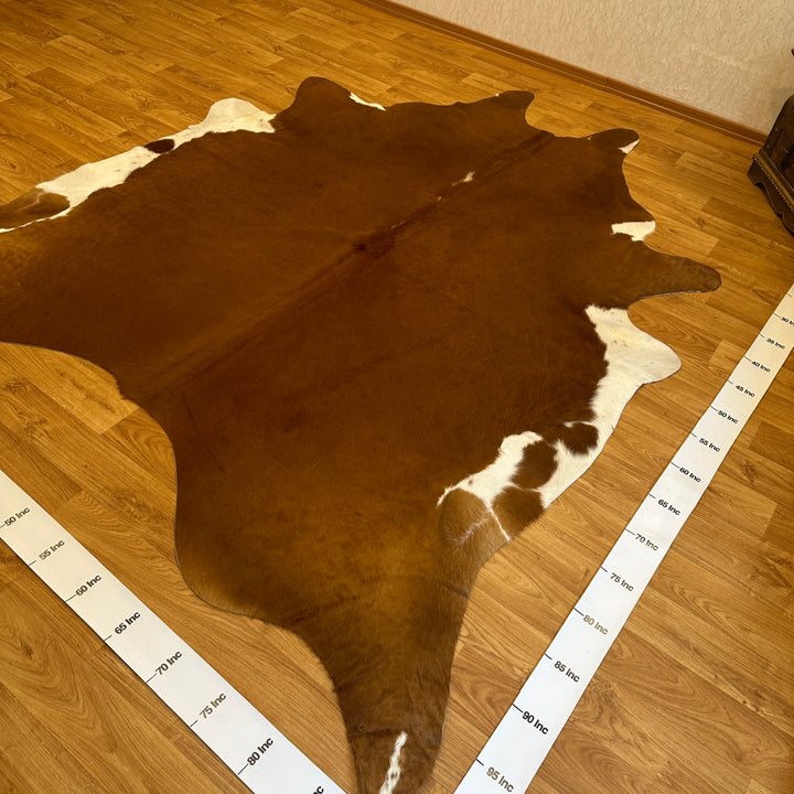 Tapis en cuir de vache véritable, brun clair et blanc, 91 x 101 cm