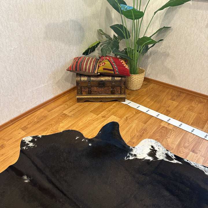 Tapis en cuir de vache véritable noir et blanc 95 x 102