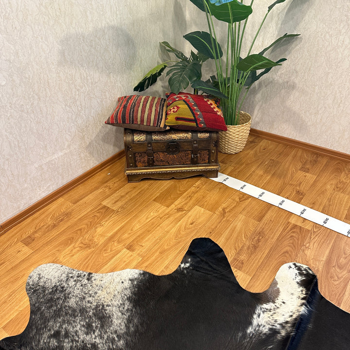 Tapis en cuir de vache véritable noir et blanc 101 x 107