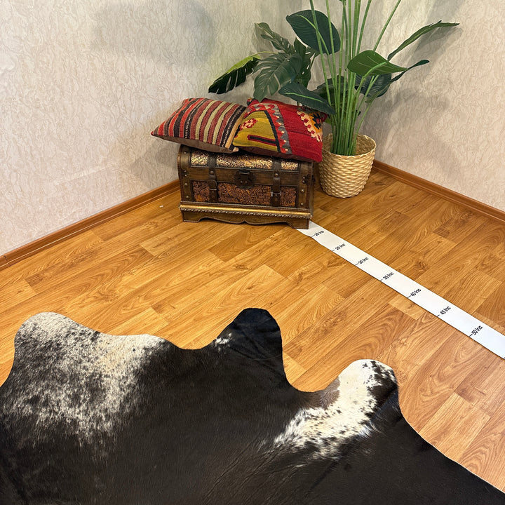 Tapis en cuir de vache véritable noir et blanc 101 x 107