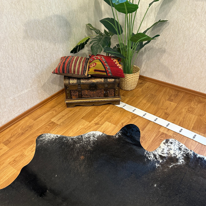 Tapis en cuir de vache véritable noir et blanc 97 x 102