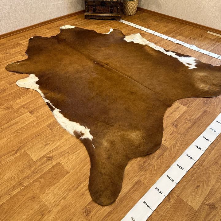 Tapis en cuir de vache véritable marron clair et blanc 94 x 103