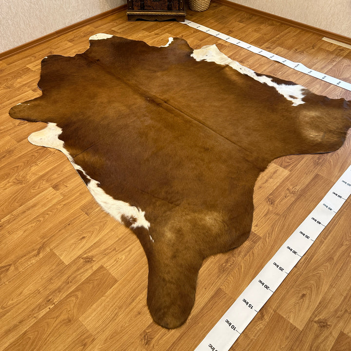 Tapis en cuir de vache véritable marron clair et blanc 94 x 103