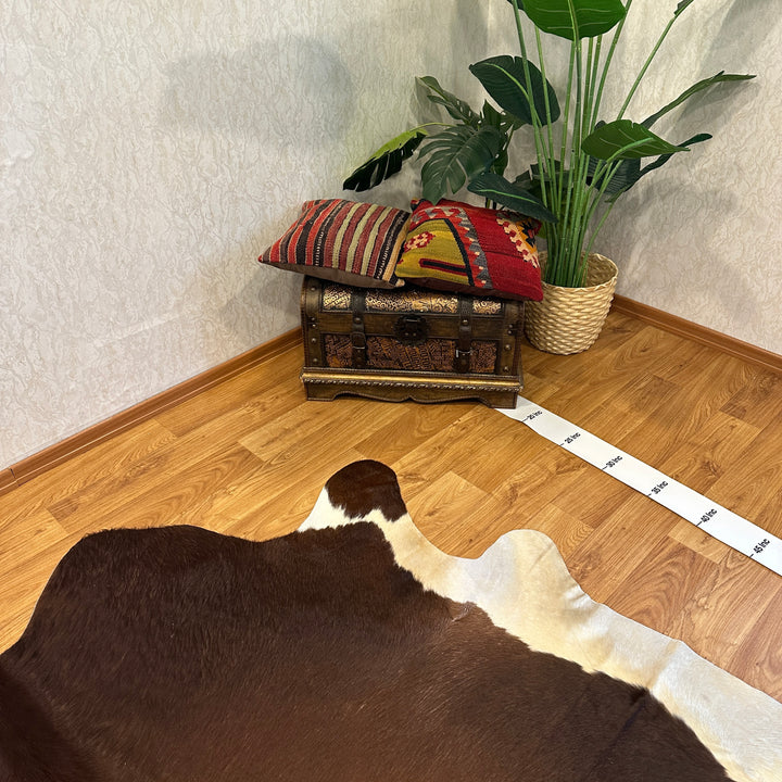 Tapis en cuir de vache véritable, brun clair et blanc, 90 x 92 cm