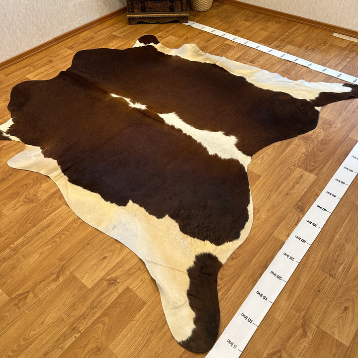 Tapis en cuir de vache véritable, brun clair et blanc, 90 x 92 cm