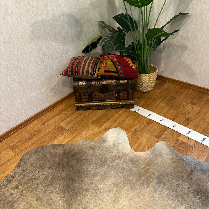 Tapis en cuir de vache véritable beige gris crème 85x92