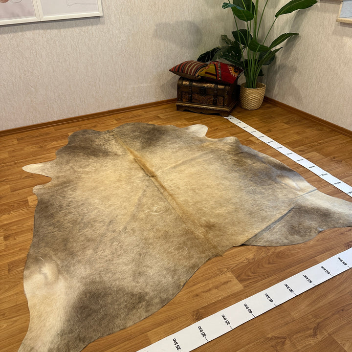 Tapis en cuir de vache véritable beige gris crème 85x92