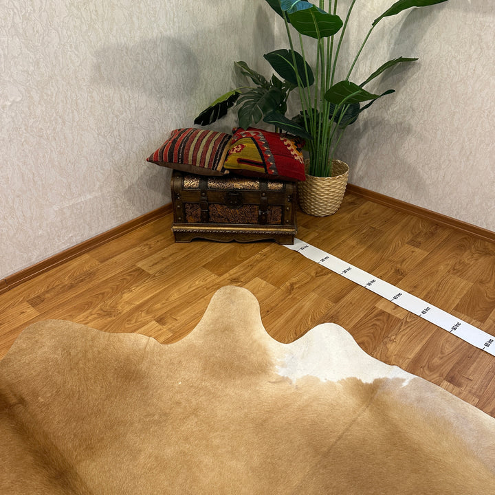 Tapis en cuir de vache véritable beige, marron et crème, 94 x 104