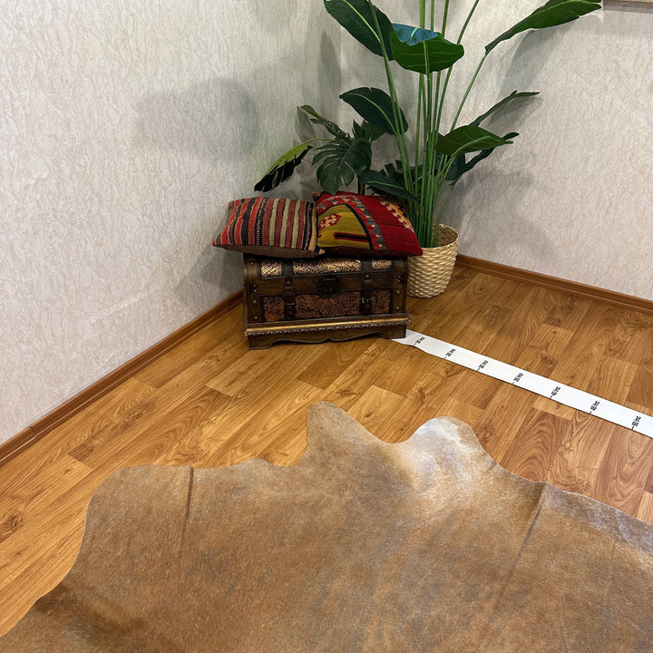 Tapis en cuir de vache véritable beige, marron et crème 90 x 92