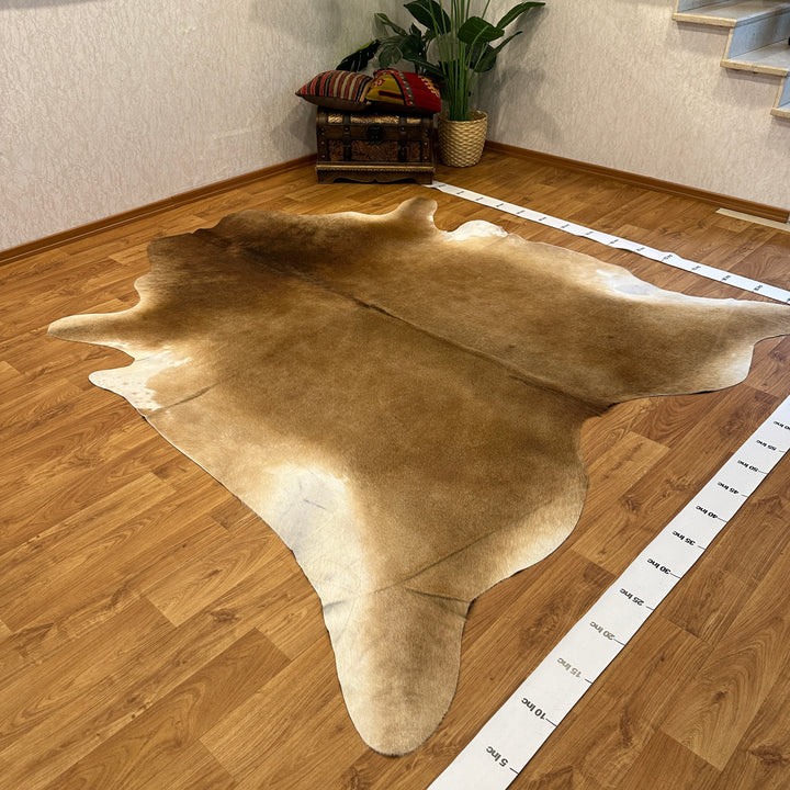 Tapis en cuir de vache véritable beige, marron et crème, 91 x 95 cm