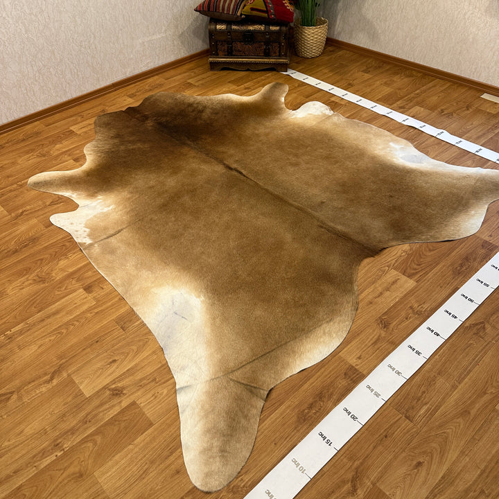 Tapis en cuir de vache véritable beige, marron et crème, 91 x 95 cm