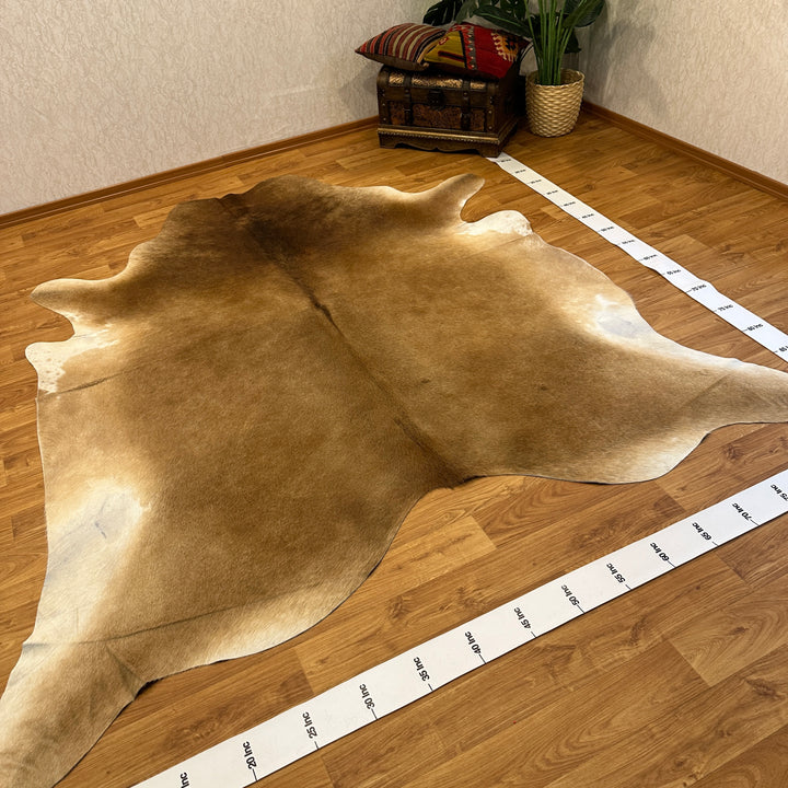 Tapis en cuir de vache véritable beige, marron et crème, 91 x 95 cm