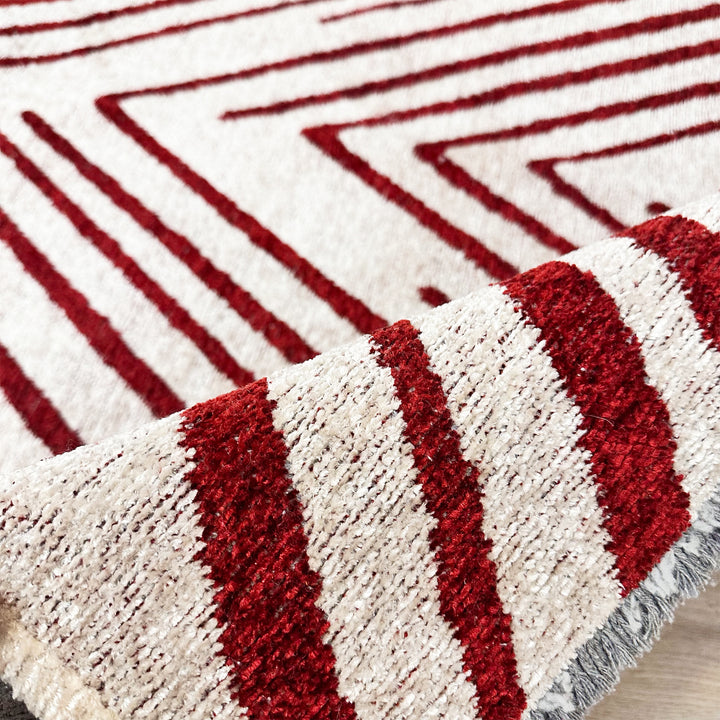 Tapis tissés lavables géométriques crème et rouge, bordeaux