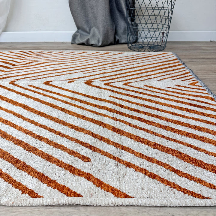 Tapis tissés lavables géométriques crème et orange