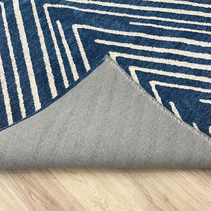 Tapis tissés lavables géométriques bleu marine, bleu roi et crème