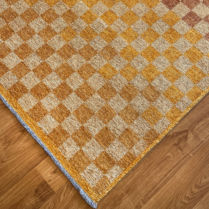 Tapis lavables à carreaux orange doré crème
