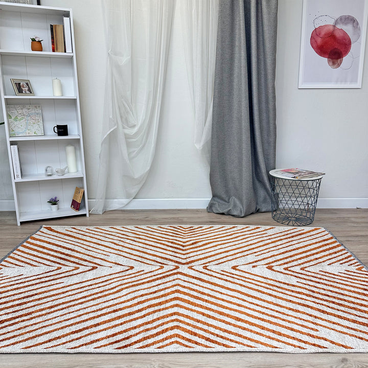 Tapis tissés lavables géométriques crème et orange