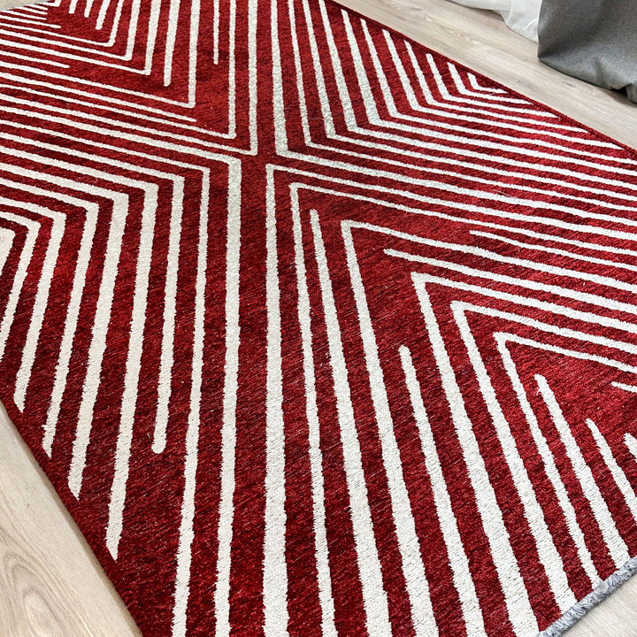 Tapis tissés lavables géométriques rouges, bordeaux et crème