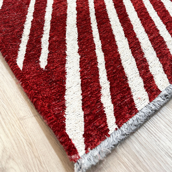 Tapis tissés lavables géométriques rouges, bordeaux et crème